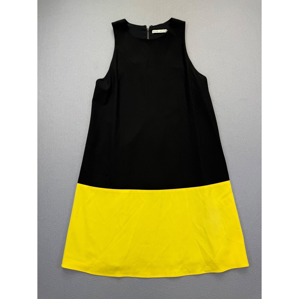 Alice + Olivia Womens‎ Black Yellow Colorblock Sleeveless Shift Mini Dress M